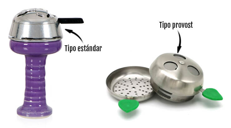 Los dos tipos de gestores de calor para cachimbas más comunes.